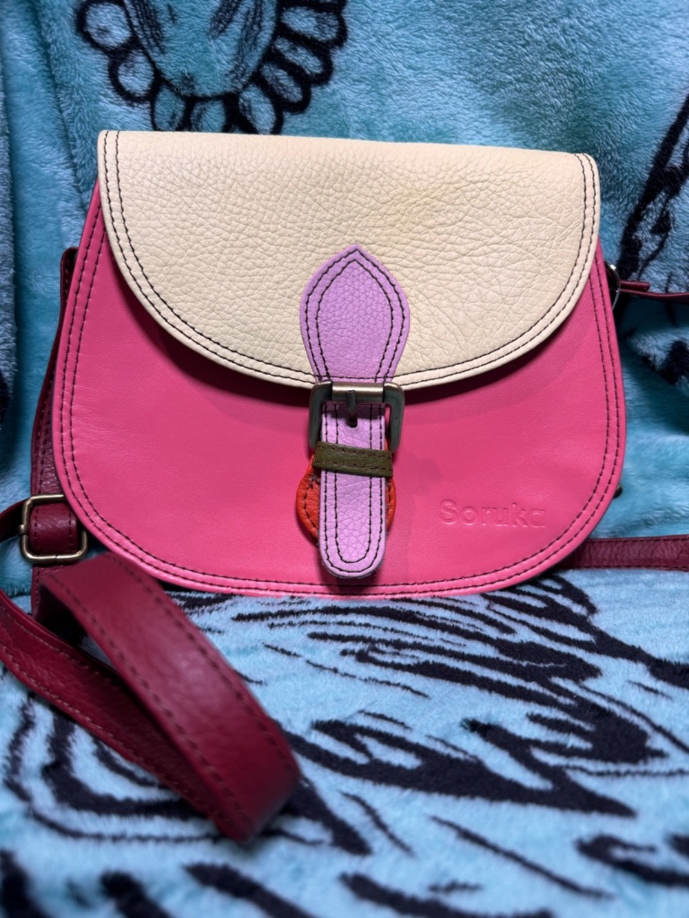 Soruka Pink & Cream Crossbody Bag with Lilac Accent